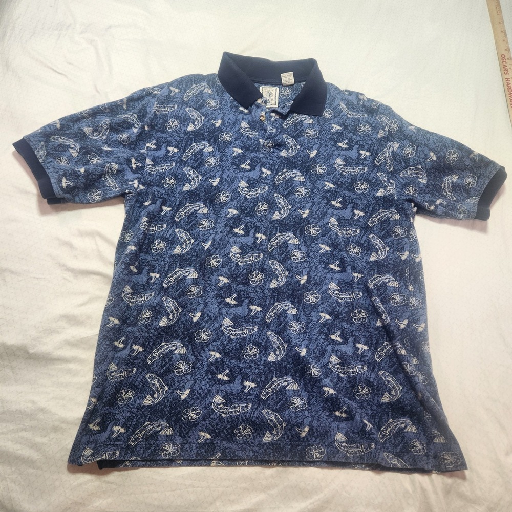 Roundtree & Yorke Short Sleeved Polo Men's S Blue Floral 100% Cotton *2 Shirts*